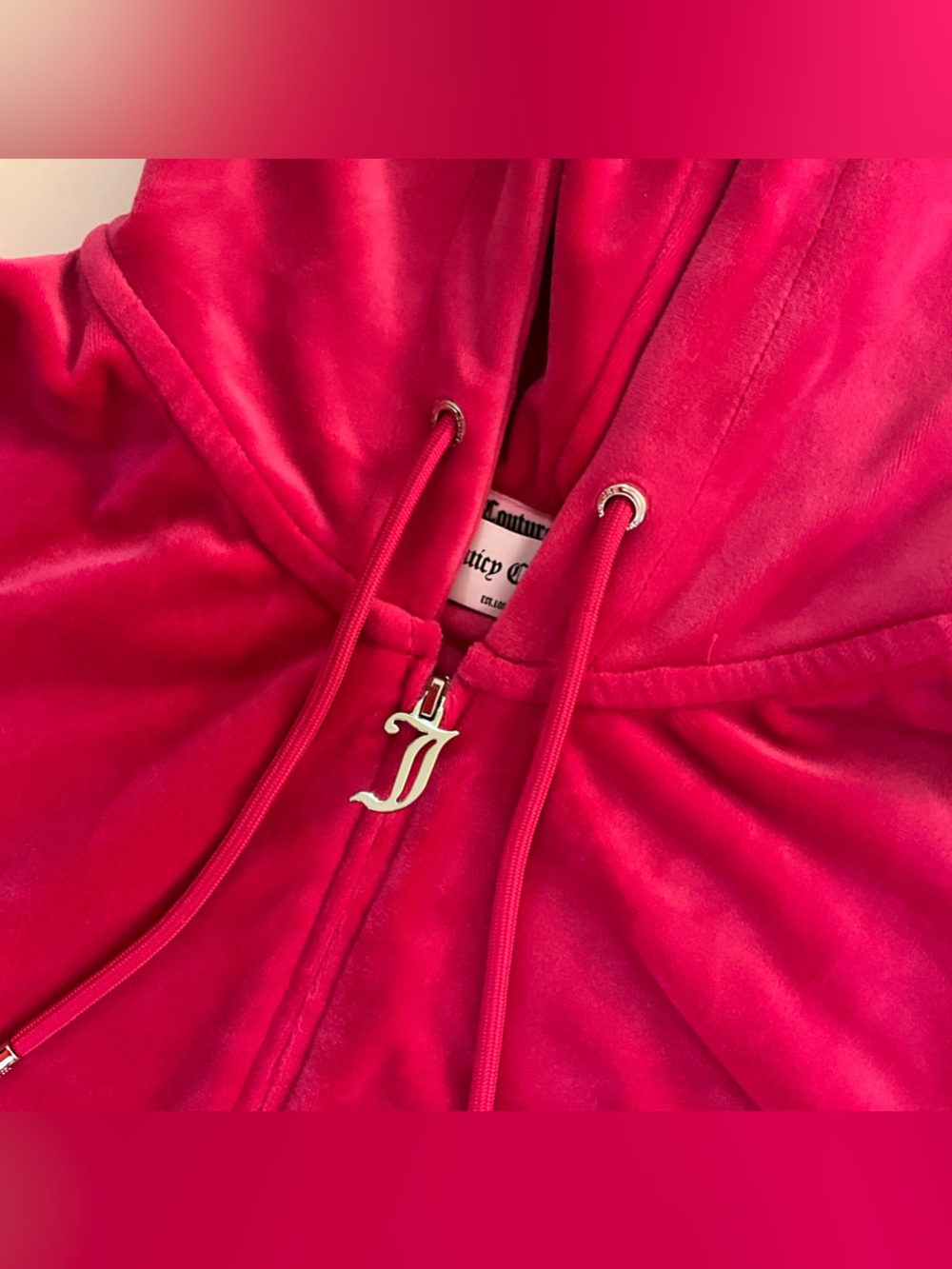 Juicy Couture OG BIG BLING VELOUR HOODIE Hot Pink - Picture 11 of 16